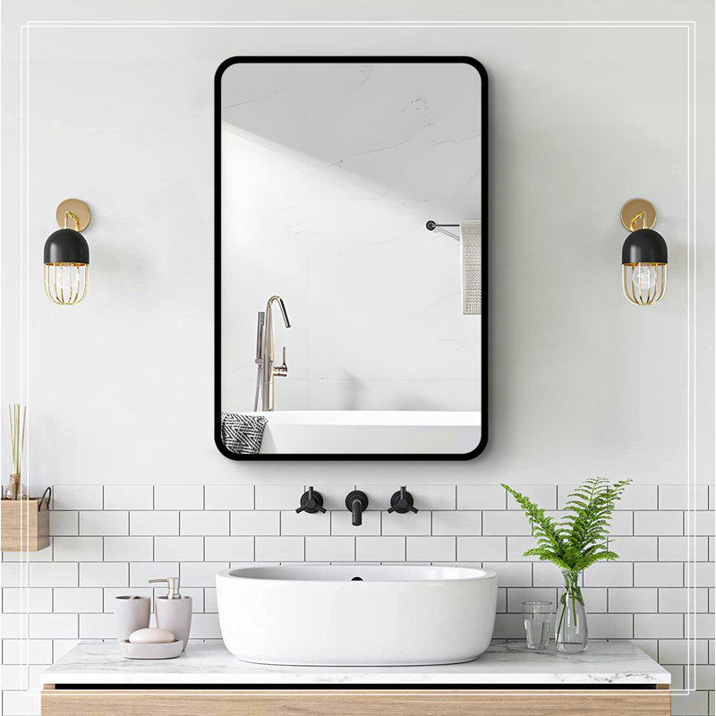 NRANTUM 24x30 inch Black Metal Framed Wall mount or Recessed Bathroom Medicine Cabinet with Mirror Wayfair